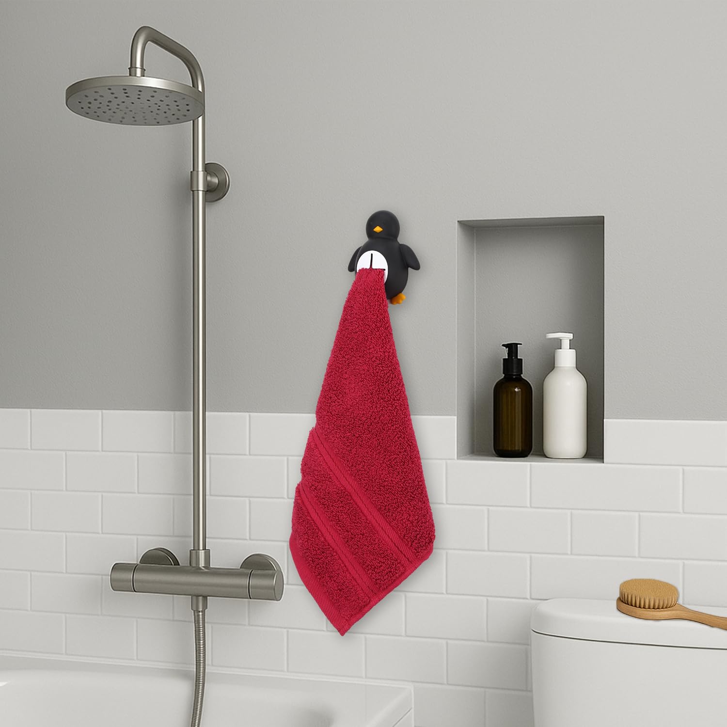 Funny Penguin Kitchen Towel Self Adhesive Silicone Hooks Holder, Appreciation Christmas Gifts for Women Men Wife Friend Sister, Holder for Kitchen Garages RV Camper Cabinet Towel Hooks-DXGP01