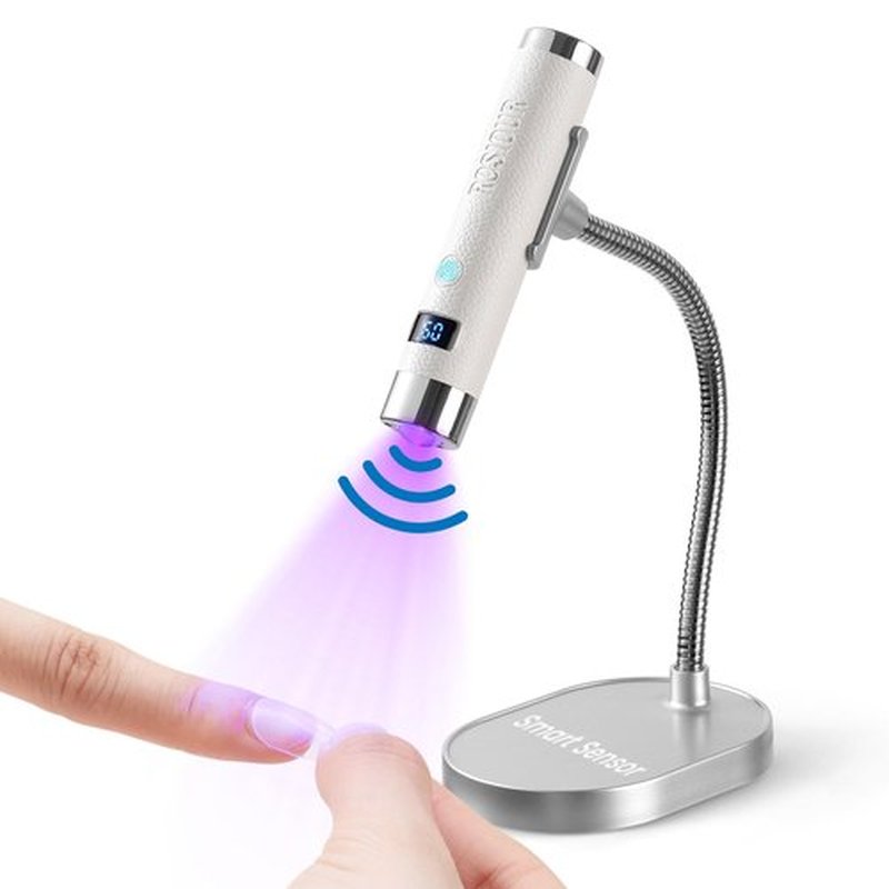 Rosiour Mini UV Lamp for Gel Nails- Rechargeable Handheld Nail U V Led Curing Light with Stand- Flash Cure Fast Dry UV Lamp with Auto Sensor for Home Manicure and Salon (White)