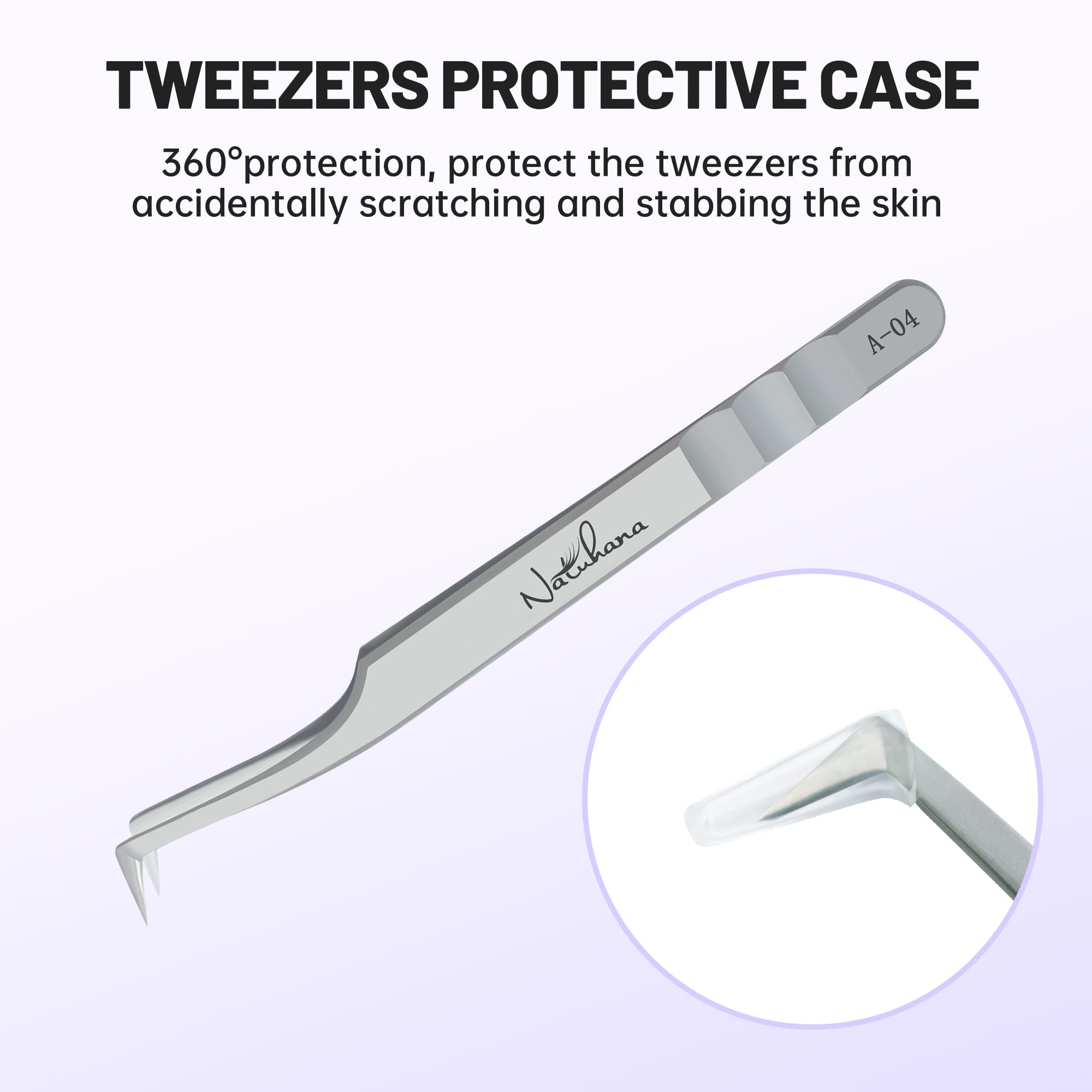 Natuhana High Precision Lash Tweezers for Individual and Volume Eyelash Extensions Premium Stainless Steel Curved Fiber Tip Professional Isolation Tweezer