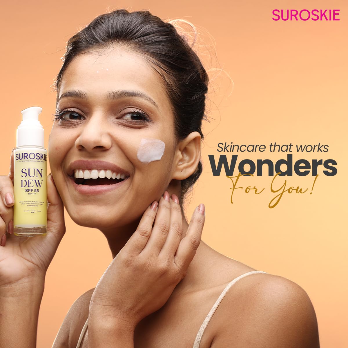 Suroskie Sun Dew SPF 55 PA++++ Sunscreen, Water-Resistant, Lightweight Formula with Lavender and Niacinamide, 50ml
