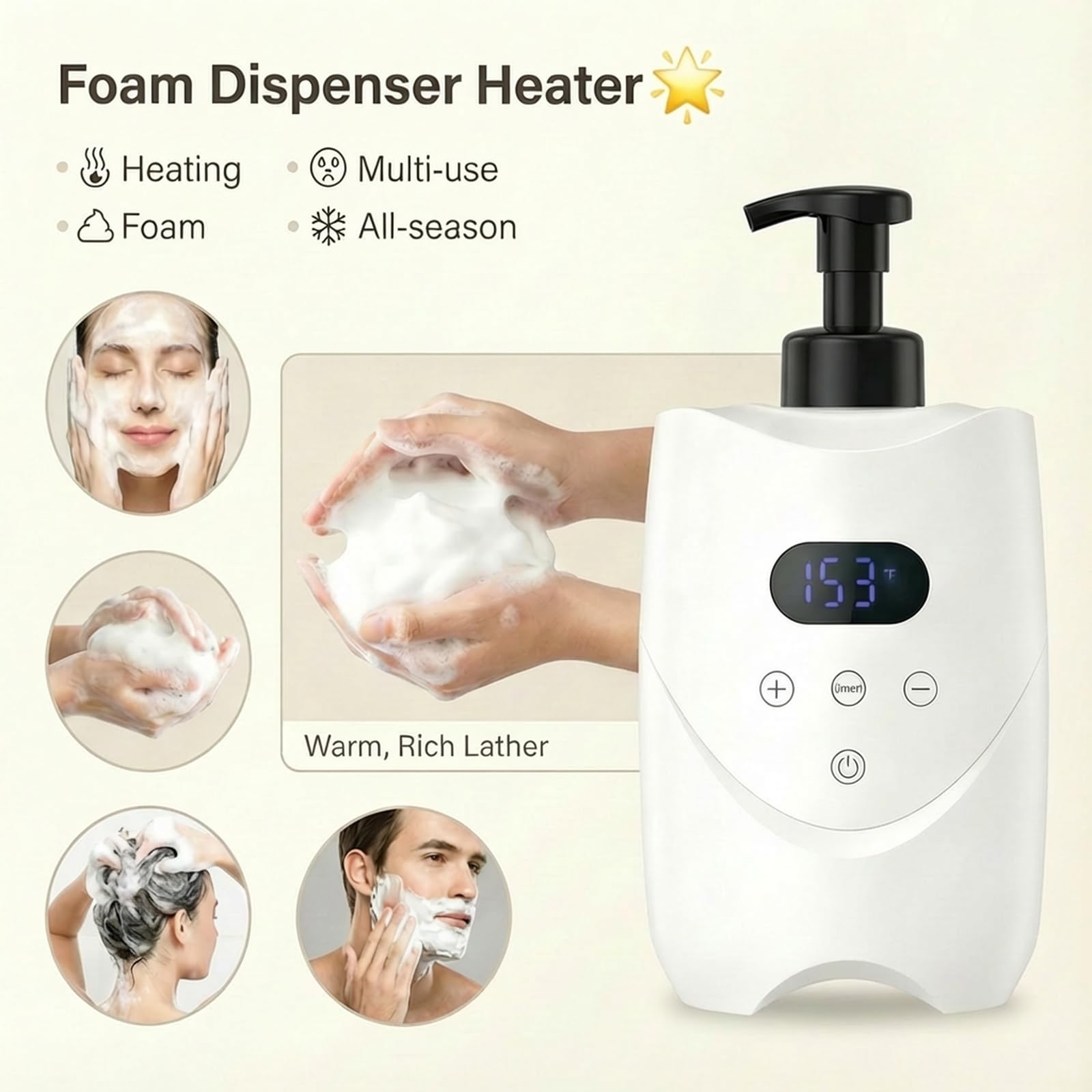 Professional Hot Lather Machine for Shaving, Smart Shaving Cream Warmer with 2×500ml Refillable Foam Bottles, Large Capacity Hot Foam Dispenser with LED Display for Home, Salon & Barber Shop (white)