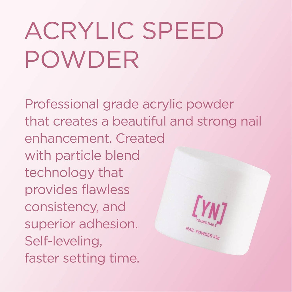 Young Nails Acrylic Speed Powder - Professional Self-Leveling Nail Powder in Clear, Nude, Pink & White | Quick Set in 60 Seconds