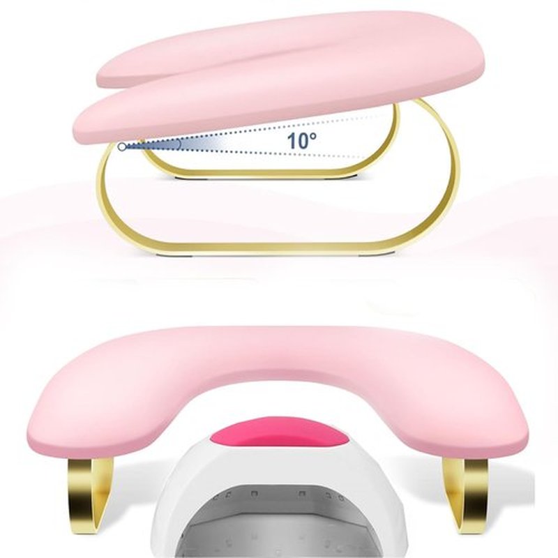 Ankysasky U-shaped Arm Rest for Nails Tech, Nail Arm Rest with Detachable Brackets Microfiber PU Leather Manicure Hand Rest Pillow for Nail Tech Must Haves Manicure Tools (Pink with Metal Legs)