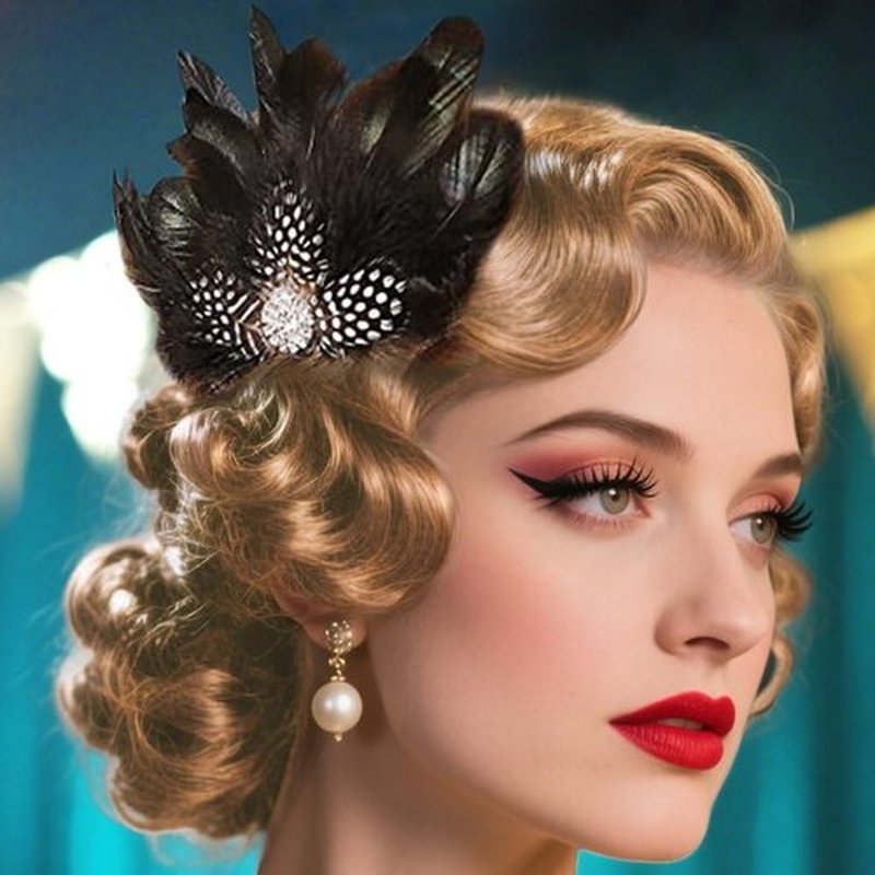 GENBREE 1920s Flapper Headpiece Black Feather Hair Clip Fascinator Accessories for Women