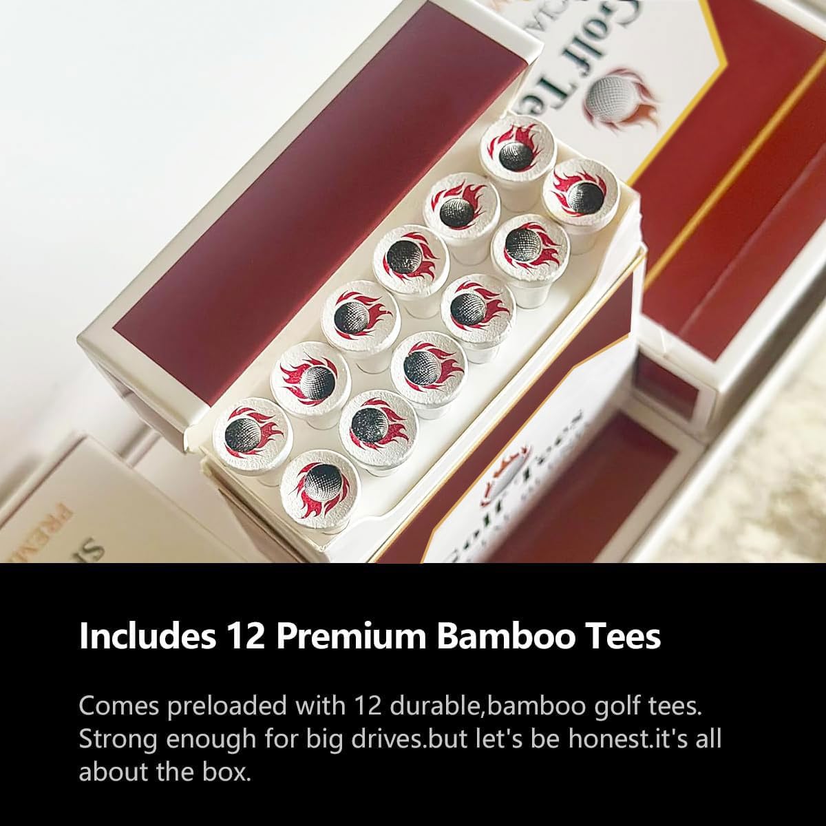 VAGUYGY Premium Bamboo Golf Tees | 83mm (3.25") Wooden Tees | Golf Gifts for Men | Vintage-Style tee Case Golf Accessories for Men | Funny Golf Accessory for Golfers (White, 10 Pack)