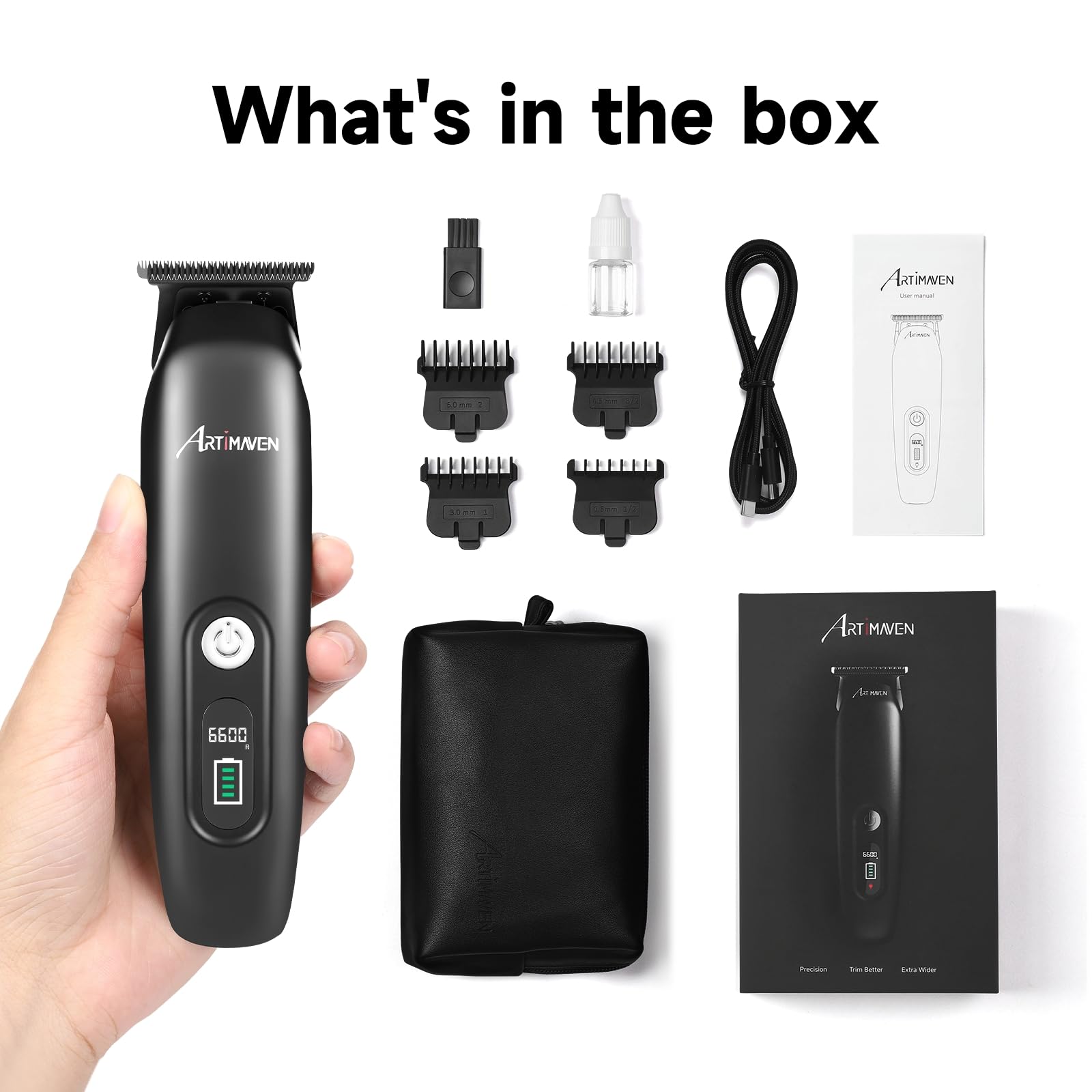Artimaven Beard Trimmer for Men, Cordless Hair Clipper & Beard Trimmer Kit, USB-C Rechargeable, DLC Precision Blade, 150-Min Runtime, Compact Travel Grooming Set, Gift for Men with Toiletry Bag