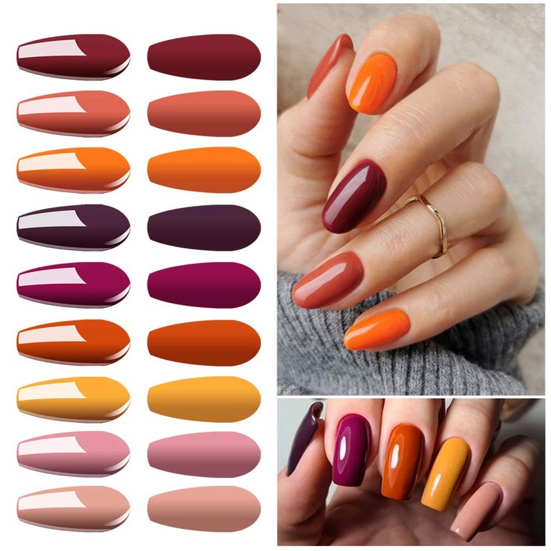 Vishine 12 Pcs Gel Nail Polish Kit, Orange Yellow Red Purple Gel Nail Polish Set Colors Collection Soak off LED Nail Lamp Base Top Coat & Matte Top Coat Gel Nail Kit 8ml