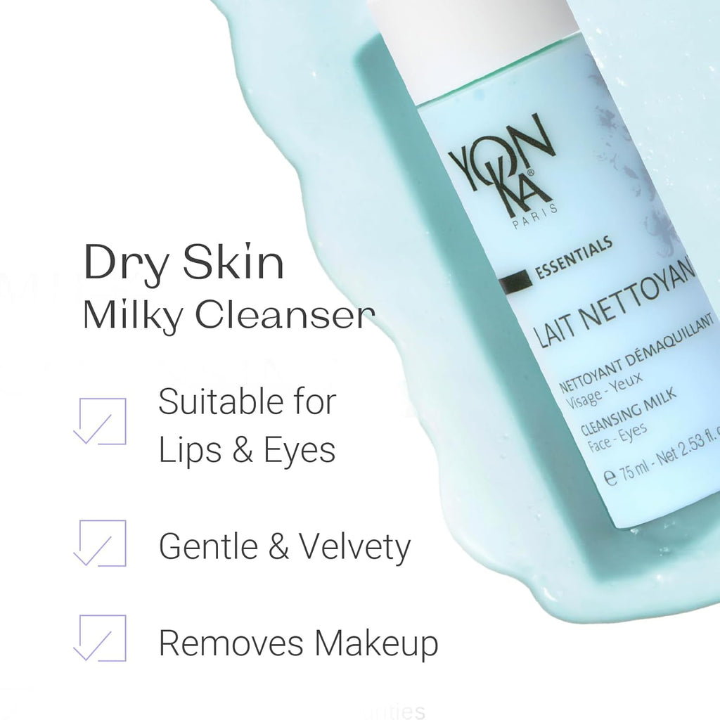 Yon-Ka Lait Nettoyant Cleanser Set - Gentle Plant-Based Milk Cleanser & Makeup Remover | Full Size & Travel Size, 6.76 fl oz & 2.53 fl oz