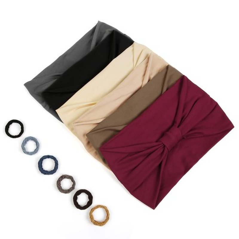 AIBFRID 6 Packs Wide Headbands for Women Non Slip with 6PCS Hair Ties, Soft Head Bands for Women’s Hair Yoga Workout Gym Bandanas Head Scarf Thick Knotted Cloth Fabric African Womens Hair Accessories