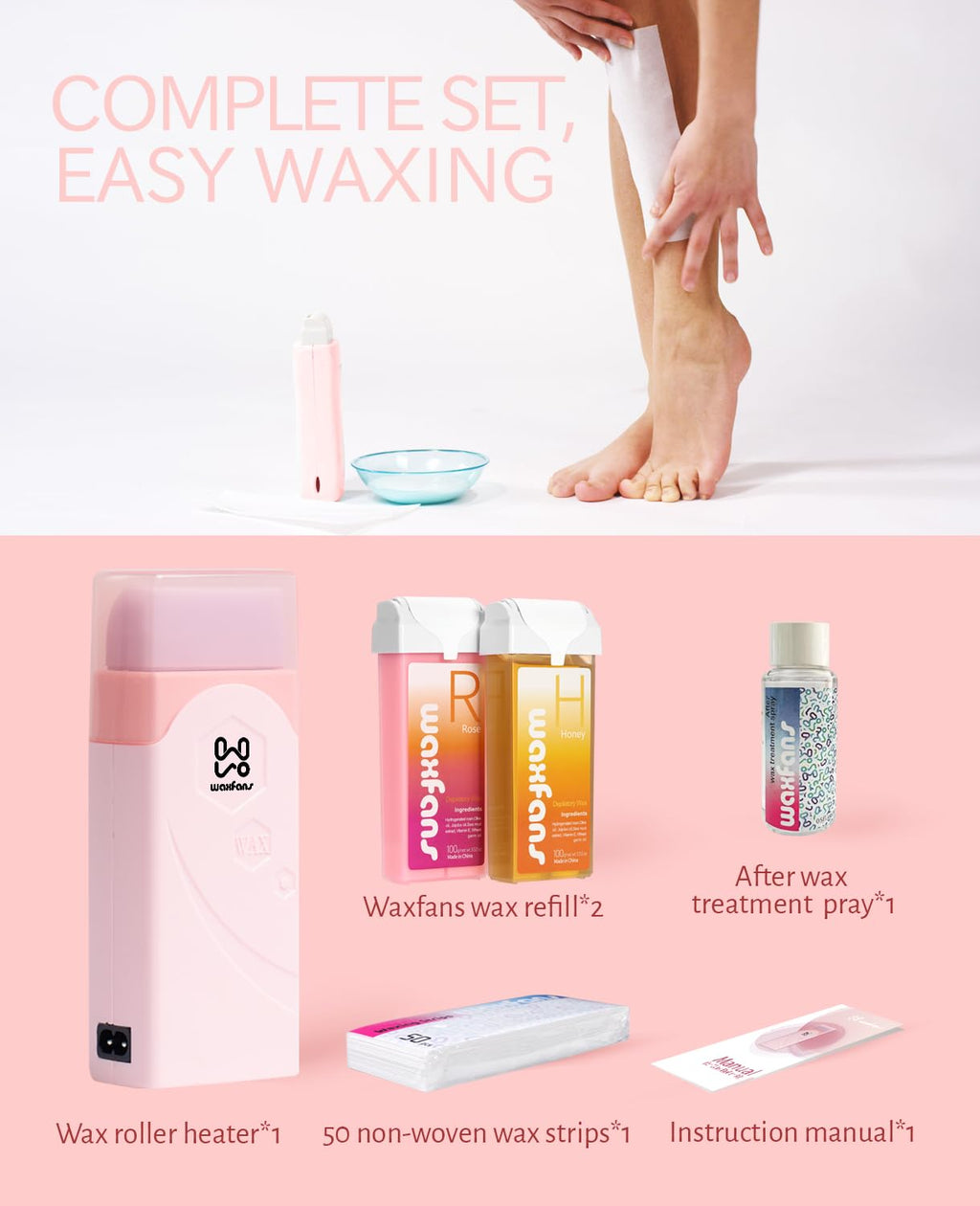 Waxfans Roll on Wax Kit, Wax roller,Waxing Kit for Women,Wax Kit for Hair Removal, Roll on Wax for Sensitive Skin, Wax Roller Kit for Hair Removal, Gift Waxing Kit