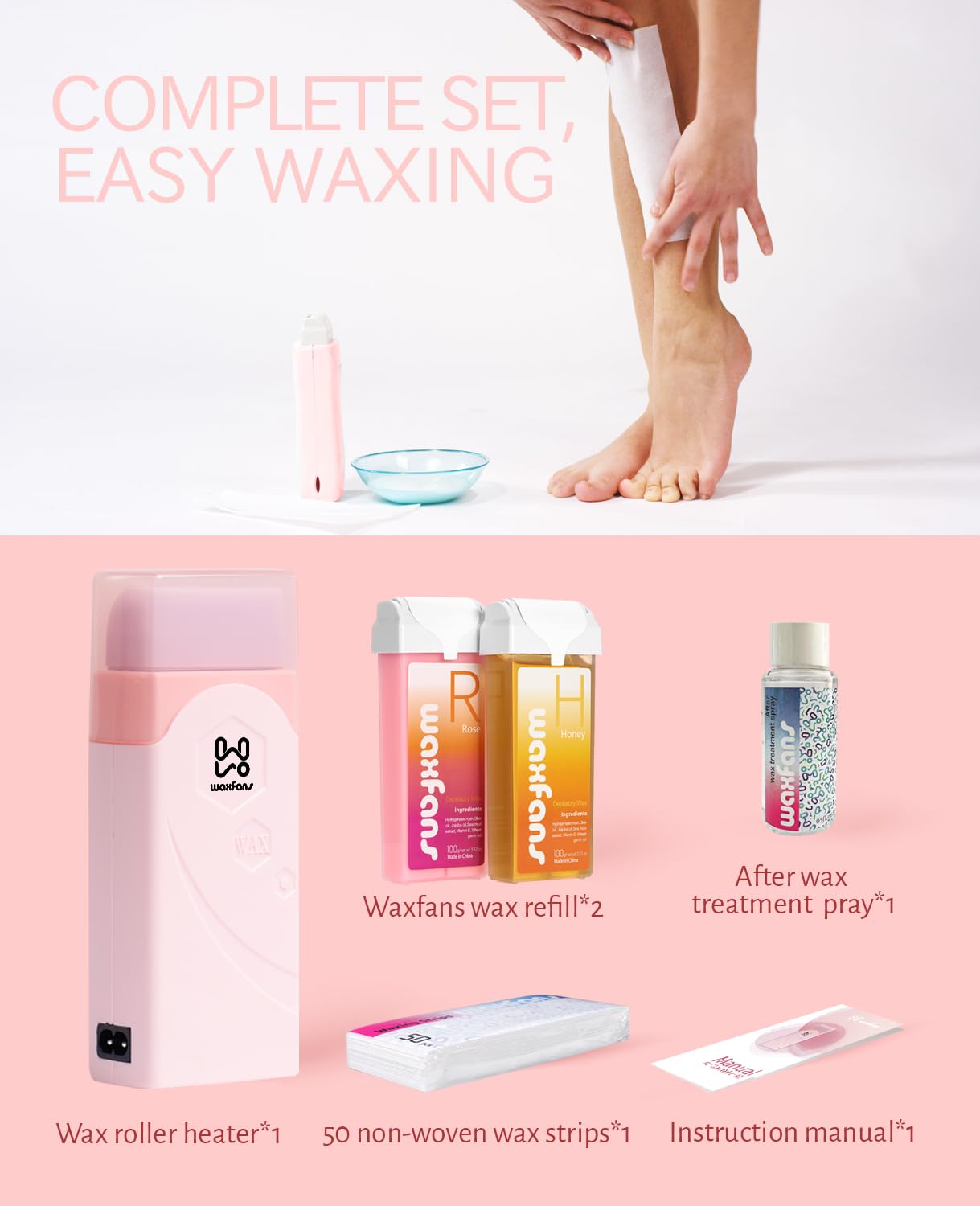 Waxfans Roll on Wax Kit, Wax roller,Waxing Kit for Women,Wax Kit for Hair Removal, Roll on Wax for Sensitive Skin, Wax Roller Kit for Hair Removal, Gift Waxing Kit