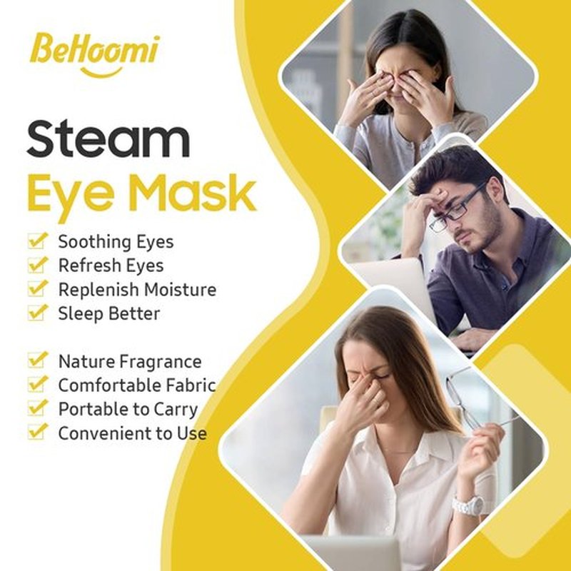 BeHoomi Steam Eye Mask, 10 Packs Heated Eye Mask, Self Heating Disposable SPA Warm Compress for Eyes Sleep Mask, Travel Essentials & Relaxation Gifts, Valentine's Day Gifts (Chamomile Scent)
