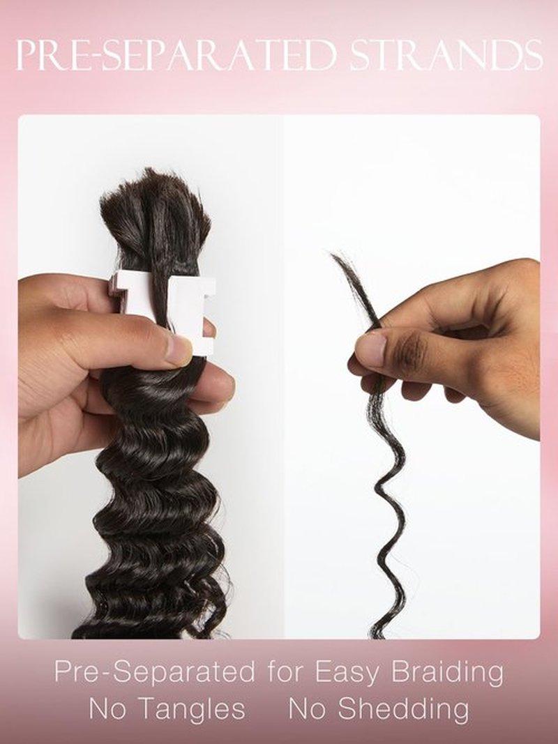 ASHINE Human Braiding Hair for Boho Braids Deep Wave Bulk Pre-Separated Strands 100% Human Hair 2 Bundles/Pack 100g 16 Inch Natural Color Easy to Braid