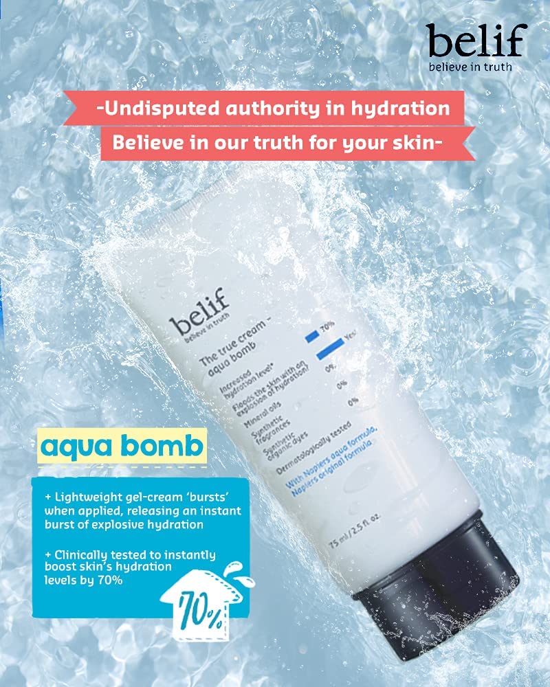 belif True Cream Aqua Bomb Duo Skincare Set | Rich, Weightless Moisturizer for Combination Skin | Antioxidants Packed Face Cream for Daily Hydration | Oat husk, Lady's Mantle | K Beauty | 5.07 Fl Oz