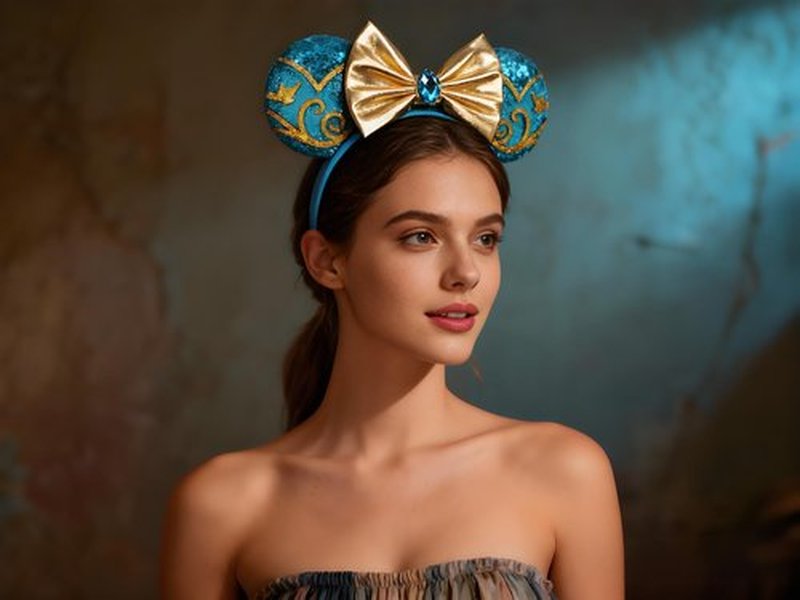 A Miaow Sequin Black Mouse Ears Headband Glitter Butterfly MM Bow Park Cruise Hairband for Women Adults Princess Cosplay Party (Jasmine)