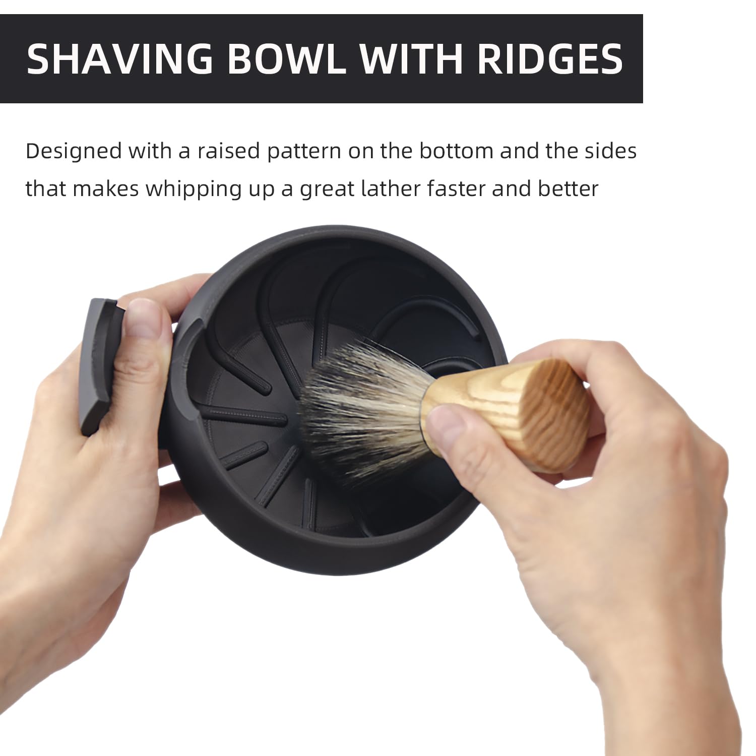 Grandslam Shaving Bowl with Ridges, Shaving Mug with Brush Stand, Shaving Soap Bowl for Shaving Cream and Soap, Durable & Holds Heat Longer, Rich & Thick Lather, Great for Traveling and Use at Home