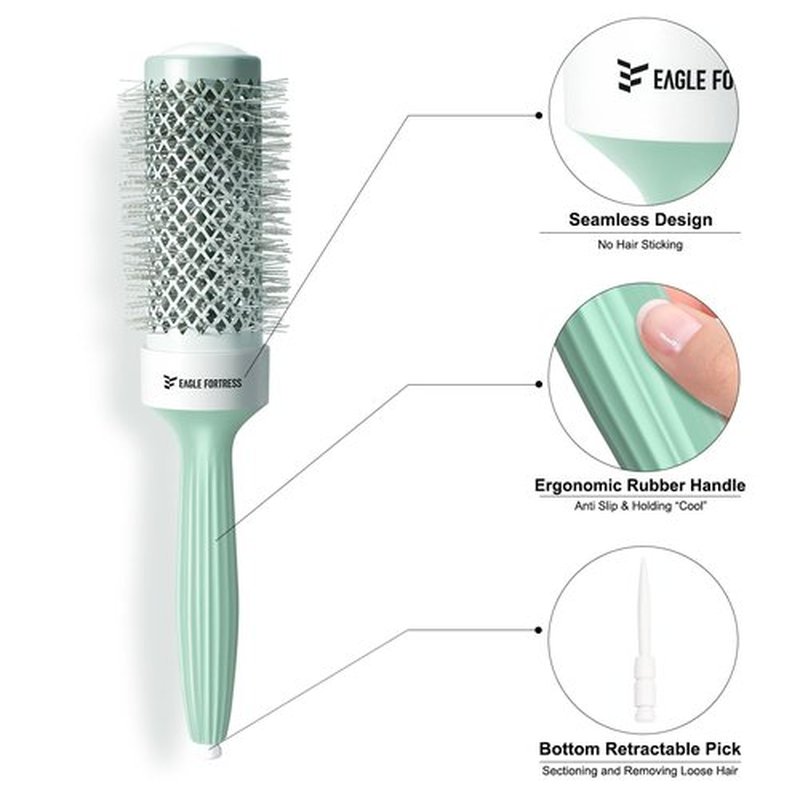 Eagle Fortress Round Brush for Blow Out, Thermal Ceramic Hair Brush for Blow Drying with Ionic Bristle for Professional Blowout Brushing - Green, 1.69 inch