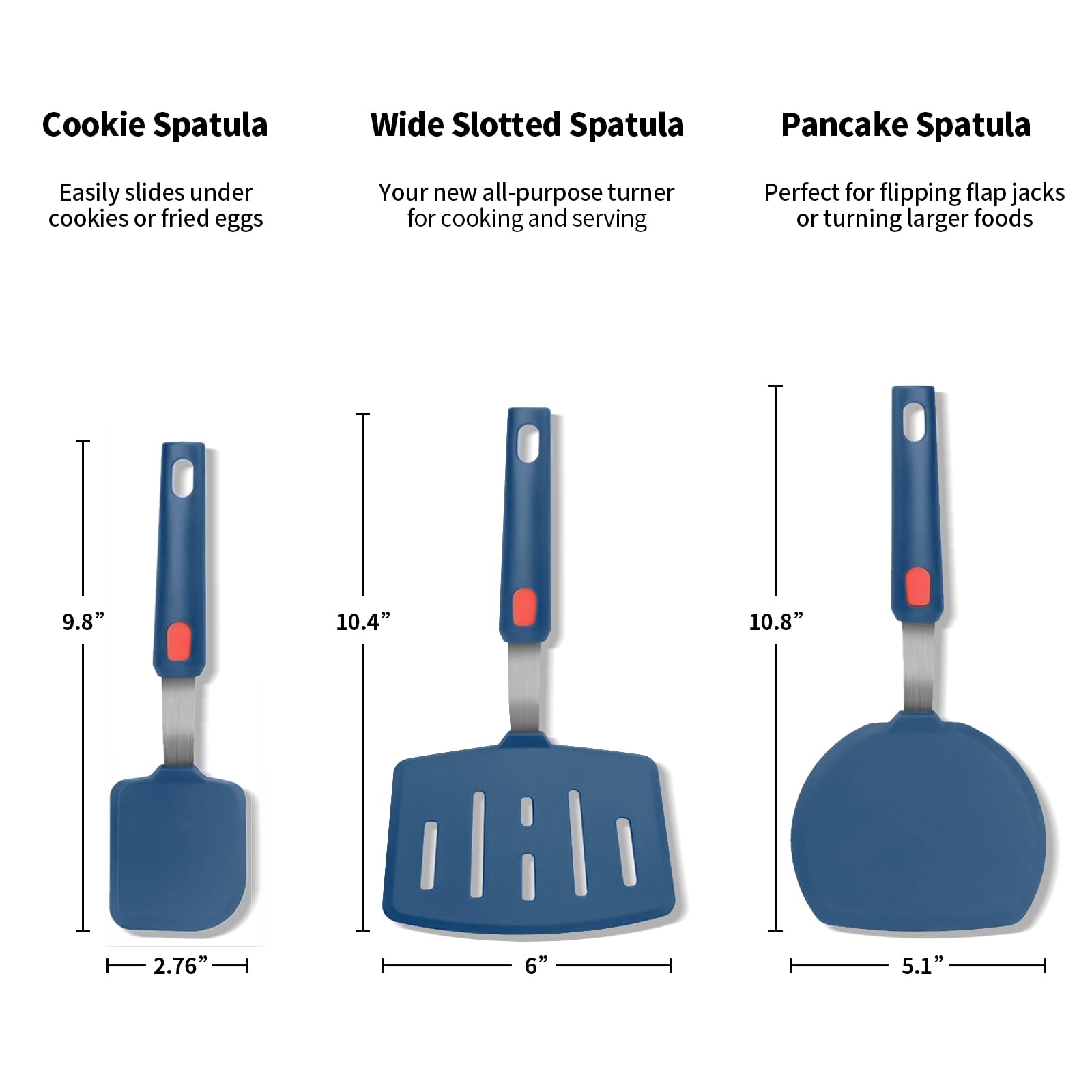 Contiup Silicone Spatula Turner Set of 3, Heat Resistant Large Wide Spatula for Pancake, Silicone Fish Spatulas Flipper for Cooking & Non-stick Cookware, BPA Free Rubber Cooking Untensil Set