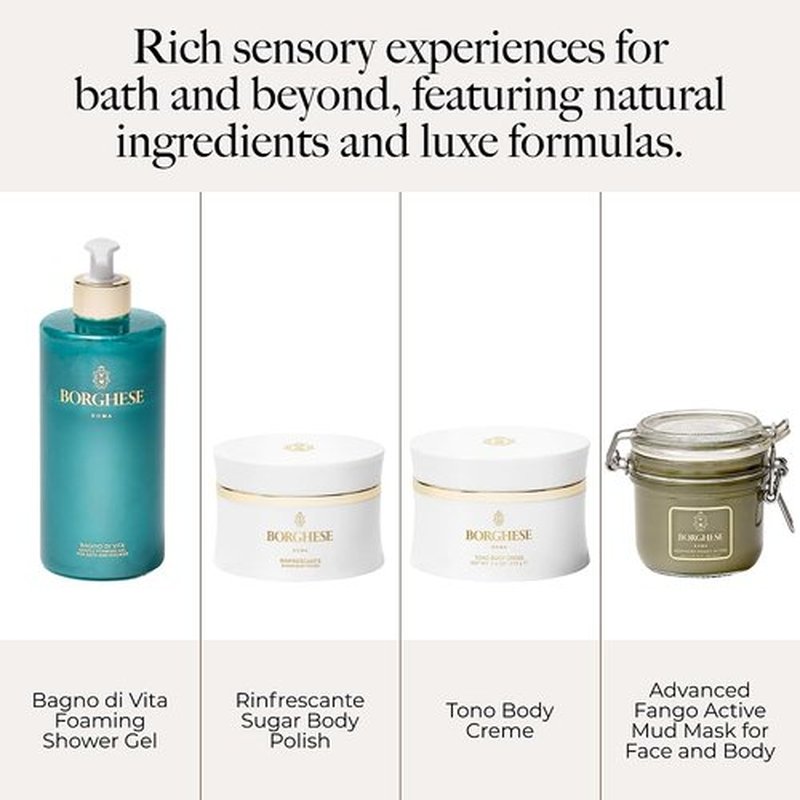 Borghese Bagno Di Vita Foaming Bath & Shower Gel - Hydrating Aromatherapy Body Wash with Thyme, Chamomile & Almond Oil