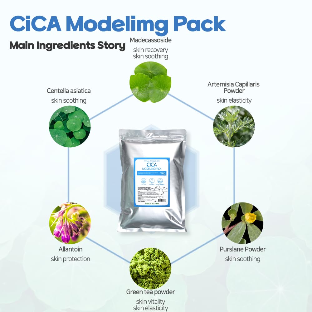 Modeling Mask with CICA for Face – NEEDS NATURE | Soothing & Redness Relief Peel-Off Rubber Mask | Korean Skincare | Home Spa Treatment | 1000g Powder Pack with Mixing Tools
