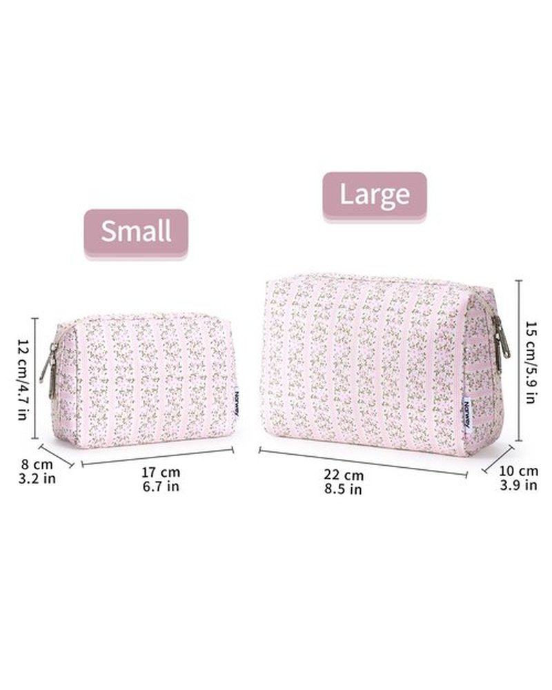 Narwey Floral Makeup Bag - Travel Cosmetic Organizer with Compartments for Women | Large Pink Flower Design