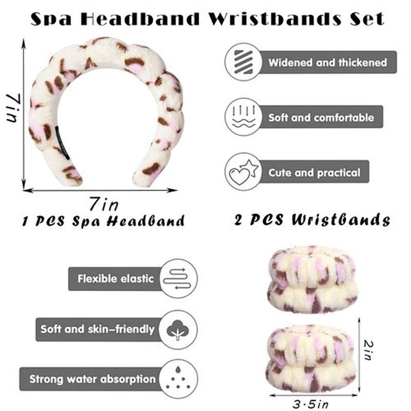 Tetizo Spa Headbands - Soft Terry Cloth Makeup & Skincare Wristband Set for Women | Non-Slip Design