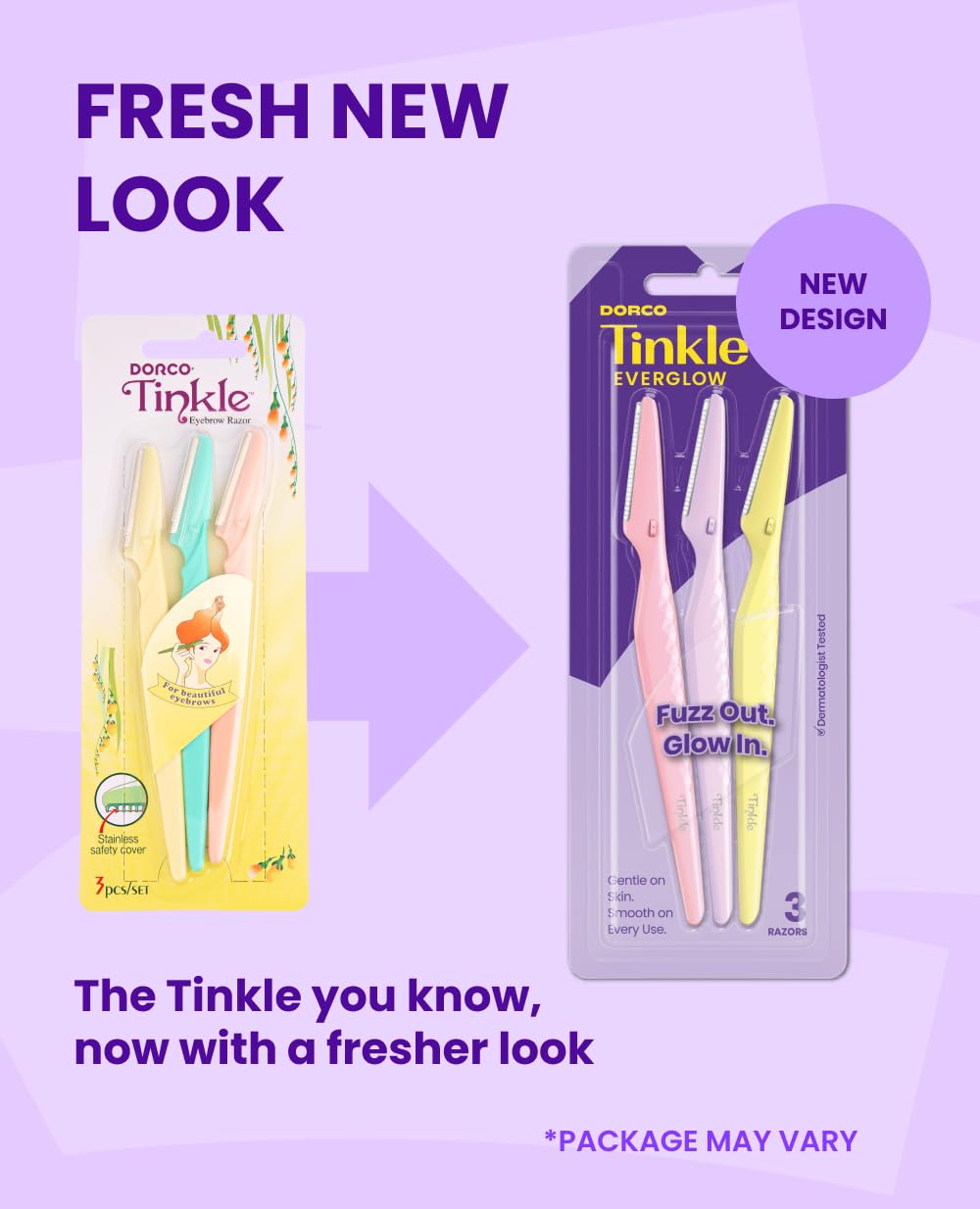 Tinkle Dermaplaning Tool 6ct, Dermaplane Razor for Women, Safe and Easy Peach Fuzz Remover, Eyebrow Trimmer with Protective Cover (2 Packs of 3), Stocking Stuffers