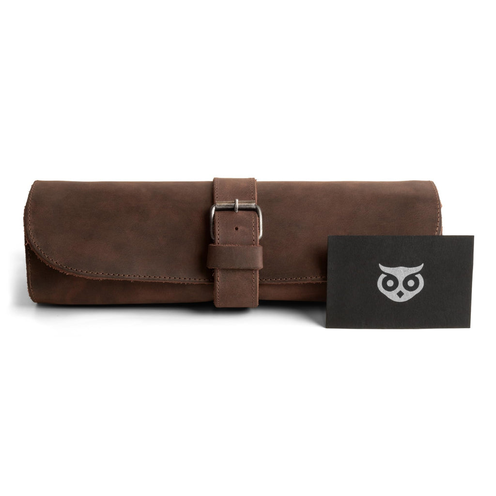 Hide & Drink, Cylinder Watch Case, Holds 4 Watches, Storage Box, Jewelry Roll Organizer, Travel Accessories, Full Grain Leather, Handmade, Bourbon Brown