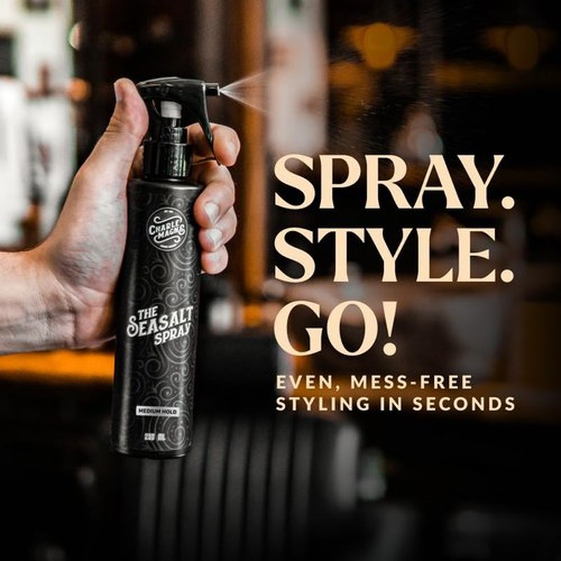 Charlemagne Sea Salt Spray for Men - Medium Hold, 6.76 fl oz/200ml, Pack of 1, Mediterranean Breeze - Sea Salt Hair Spray for Texture, Volume & Hold - Matte Finish Beachy Hair for Men & Women