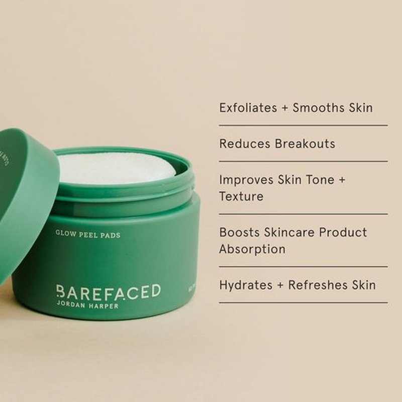 Barefaced Glow Peel Pads - Deep Exfoliating Face & Body Pads with 15% Glycolic Acid | 60 Count for Smooth Skin & Reduced Breakouts
