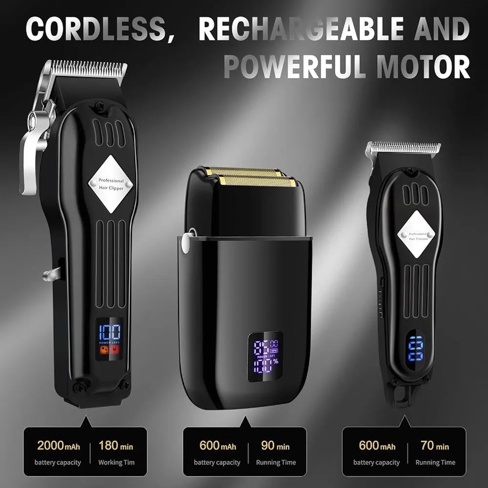 Roziapro Professional Hair Clippers for Men Zero Gapped T-Blade Trimmer Cordless Nose Hair Trimmer Electric Foil Shaver Rechargeable Hair Grooming Set with LED Display (Blue)