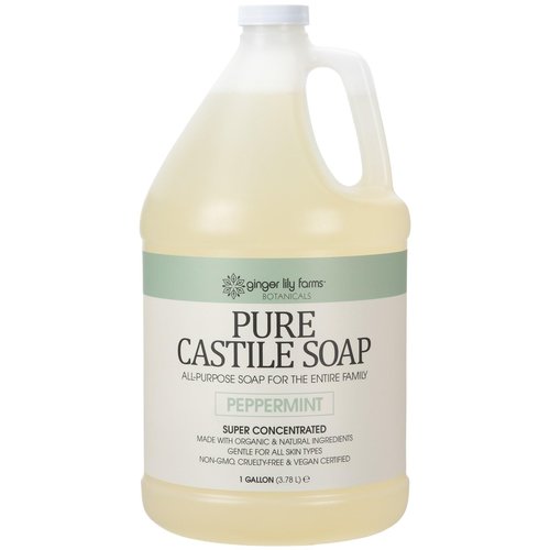 Ginger Lily Farms Botanicals Pure Castile Liquid Soap Refill, Peppermint Scent, 1 Gallon, All-Purpose Cleaner for Body, Face, Hair, Dishes, Laundry & Pets, Non-GMO, 100% Vegan & Cruelty-Free
