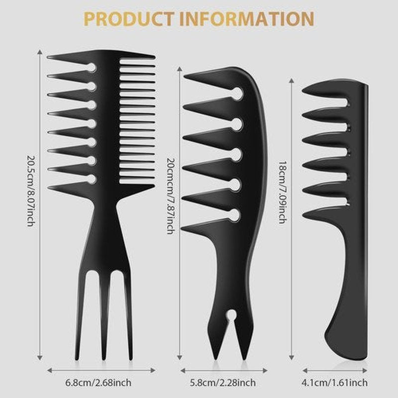 DUAIU 3Pcs Hair Styling Comb Set for Men, with Barber Accessories 3 in 1 Fish Tail Bone Shape Comb, Wide Tooth Comb, Texture Comb for Slicked-back, Quiff, Pompadour, Fauxhawk, Undercut