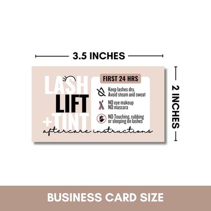 Cute Modern Lash Lift and tint Aftercare Cards - 55 Cards - Full Color high gloss front and back great for lash artist - lash lift aftercare - eyelash aftercare (Tan)