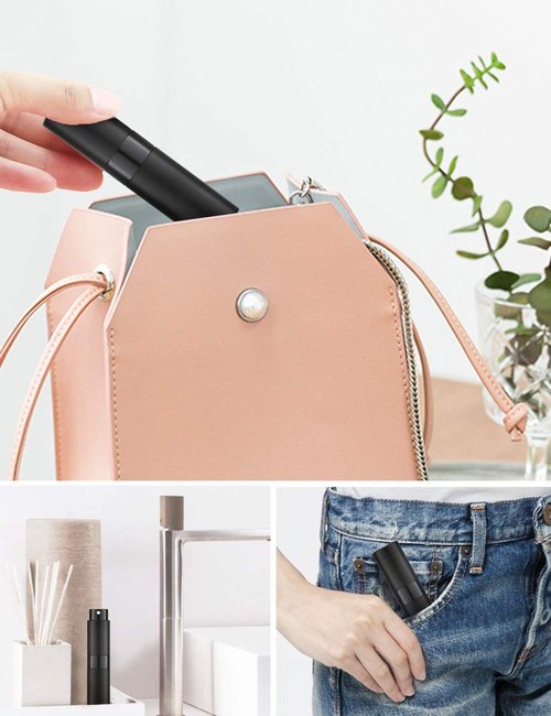 LISAPACK 8ML Travel Perfume Spray Bottle - Portable Cologne Dispenser (3 PCS) | Black Travel Essentials