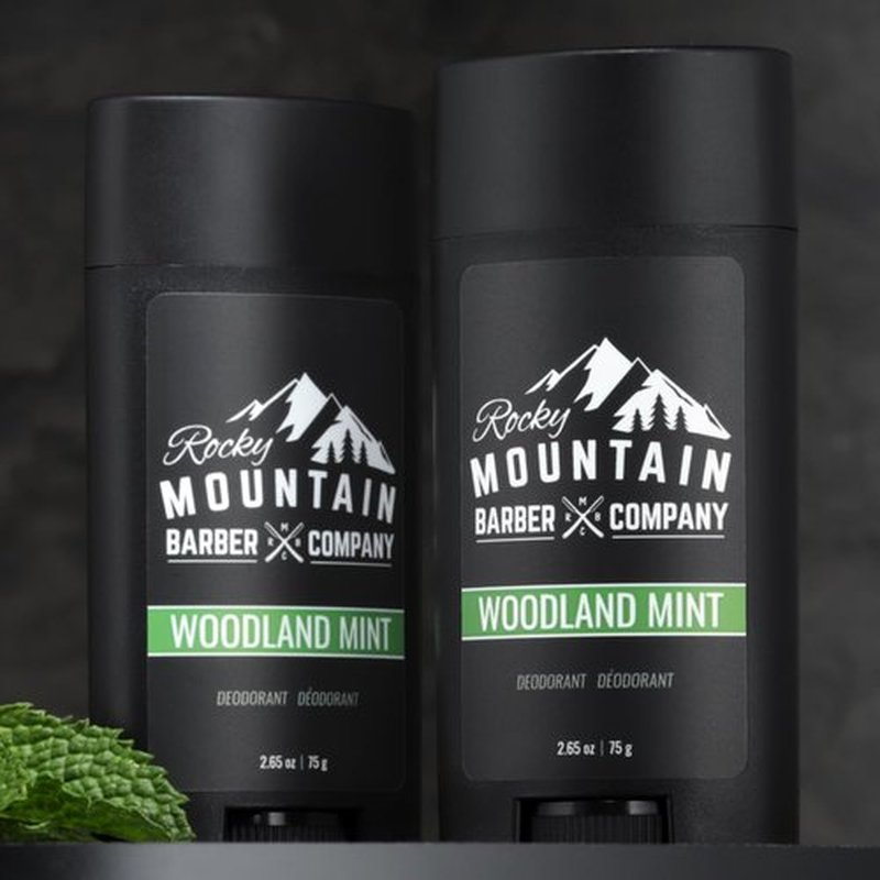 Rocky Mountain Barber Company Natural Deodorant for Men - Aluminum-Free, Plant-Based with Peppermint - Woodland Mint Scent, 2.65 oz Each