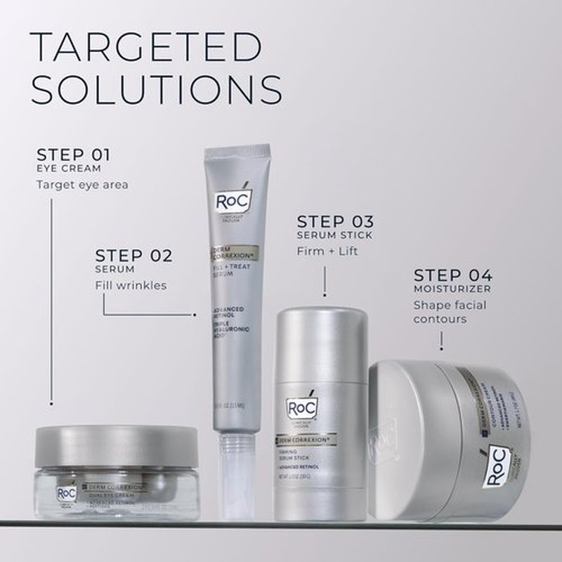 RoC Derm Correxion Neck Cream with Hyaluronic Acid + Advanced Retinol to visibly Tighten & Lift Horizontal Neck Lines, Facial Moisturizer to Contour Face (1.7 oz) with RoC Retinol Eye Packette