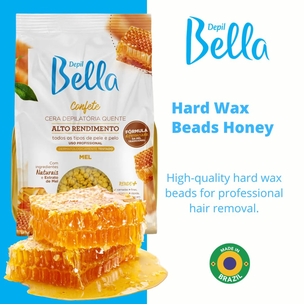 Depil Bella Brazilian Hard Wax Beads, Honey & Propolis – Professional Hair Removal for Coarse Hair – Face, Bikini, Brazilian, Legs, Underarms – Sensitive Skin, Stripless, 2.2 lbs (35.2oz) (3 PACK)