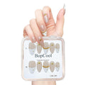 Handmade Press On Nails Medium Almond Shape - 3D Gold Metallic Embellished White French Manicure False Nails ， Minimalist Design | Salon Quality Reusable Fake Nails(10PCS-M)