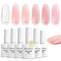 MelodySusie Builder Gel Nail Polish Set, Base Colors Nude Pink Clear 8 in 1 Nail Thickening Rubber Base Gel Polish,Soak Off UV Extension,Rhinestone Nail Glue in a Bottle Gift for Women 6 Colors