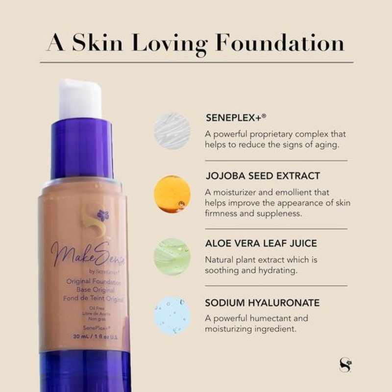 SeneGence MakeSense Original Foundation, Dewy, 1 Fl Oz, Long-Lasting Oil-Free Formula with Skin-Nourishing Ingredients, Water-Resistant