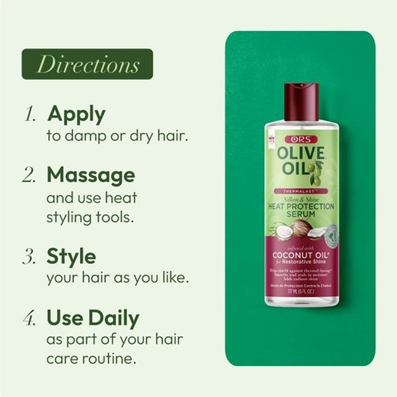 ORS Olive Oil Heat Protection Hair Serum infused with Coconut Oil for Restorative Shine 6.0 Ounce (Pack of 2)