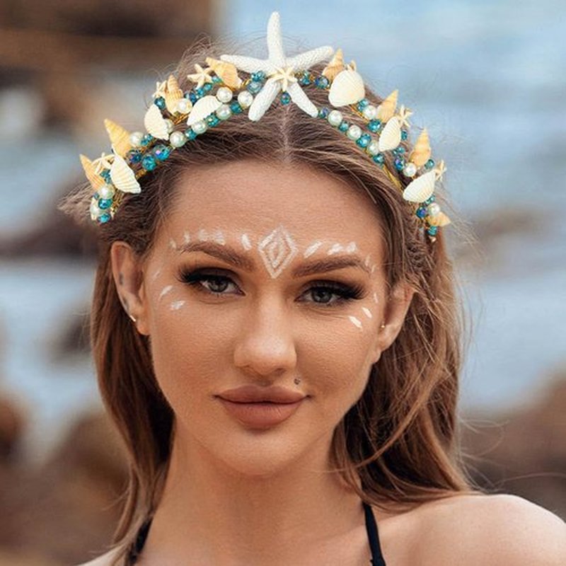 BARTOSI Mermaid Crown Starfish Tiara Gold Seashell Bridal Headband Sea Star Beach Wedding Headwear for Women