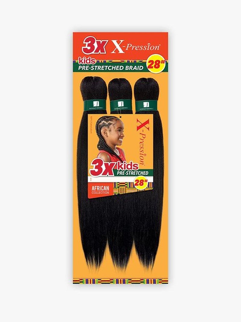Sensationnel Braiding Sensationnel African Collection 3X X-PRESSION KIDS PRE-STRETCHED BRAID 28″ (3-PACK, 1B)