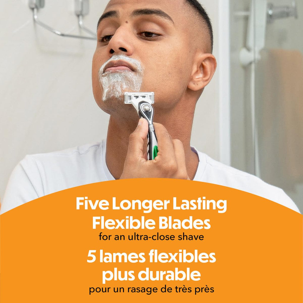 BIC BIC Flex 5 Sensitive Men's Refillable 5-Blade Razorswith 1 Handle and 7 Cartridges, Clinically Proven for Sensitive Skin, College Dorm Room Essential, Shower Caddy and Toiletry Bag Ready