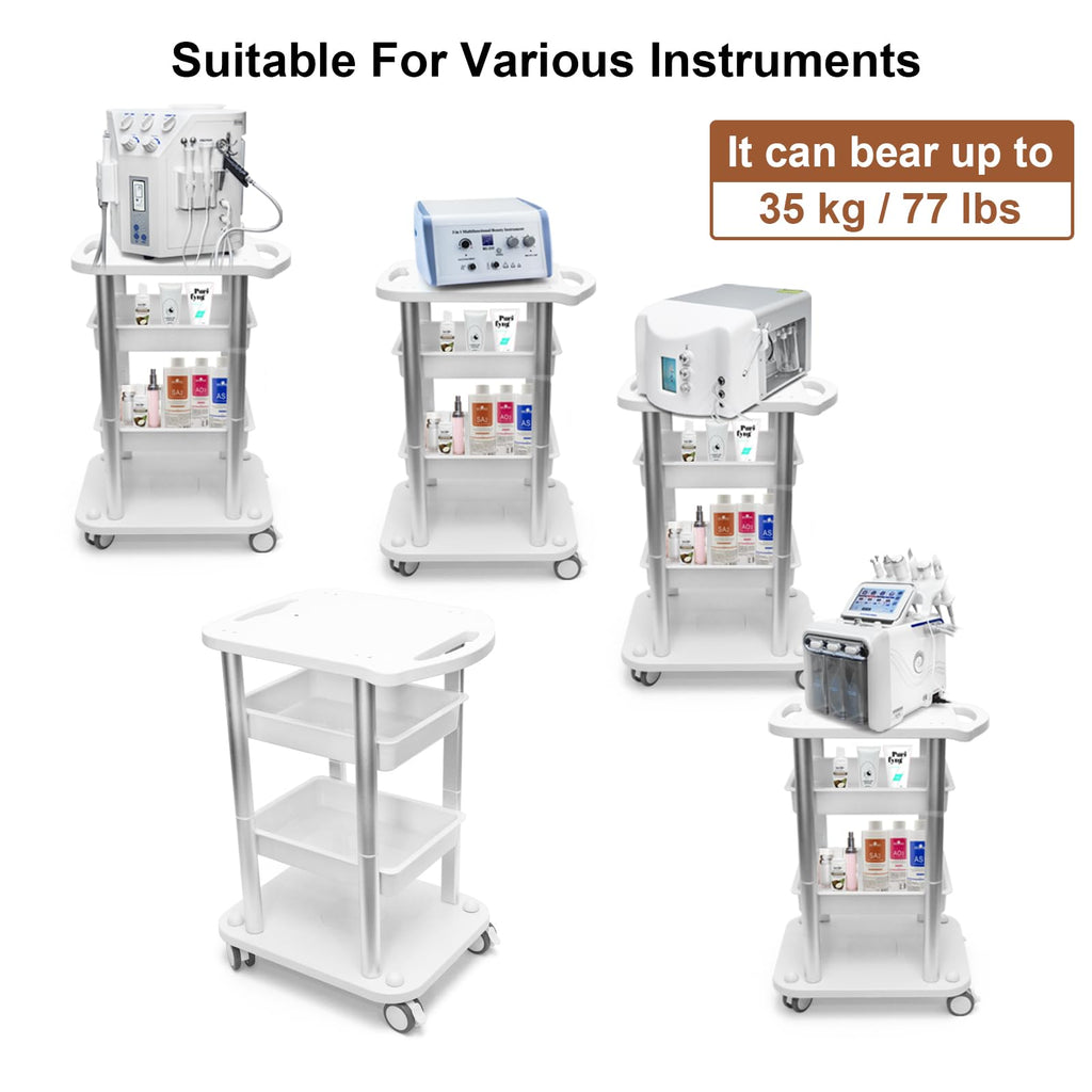 Facial Trolley Beauty Salon Cart 4 Layers Tray Sliver Colour Al Frame with White ABS Wheels Elitzia ETTRO5S
