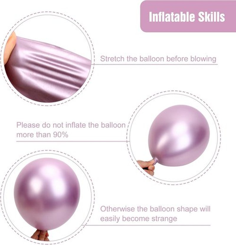 RUBFAC Metallic Pink Balloons - 129-Piece Latex Chrome Balloon Garland Kit for Weddings & Parties
