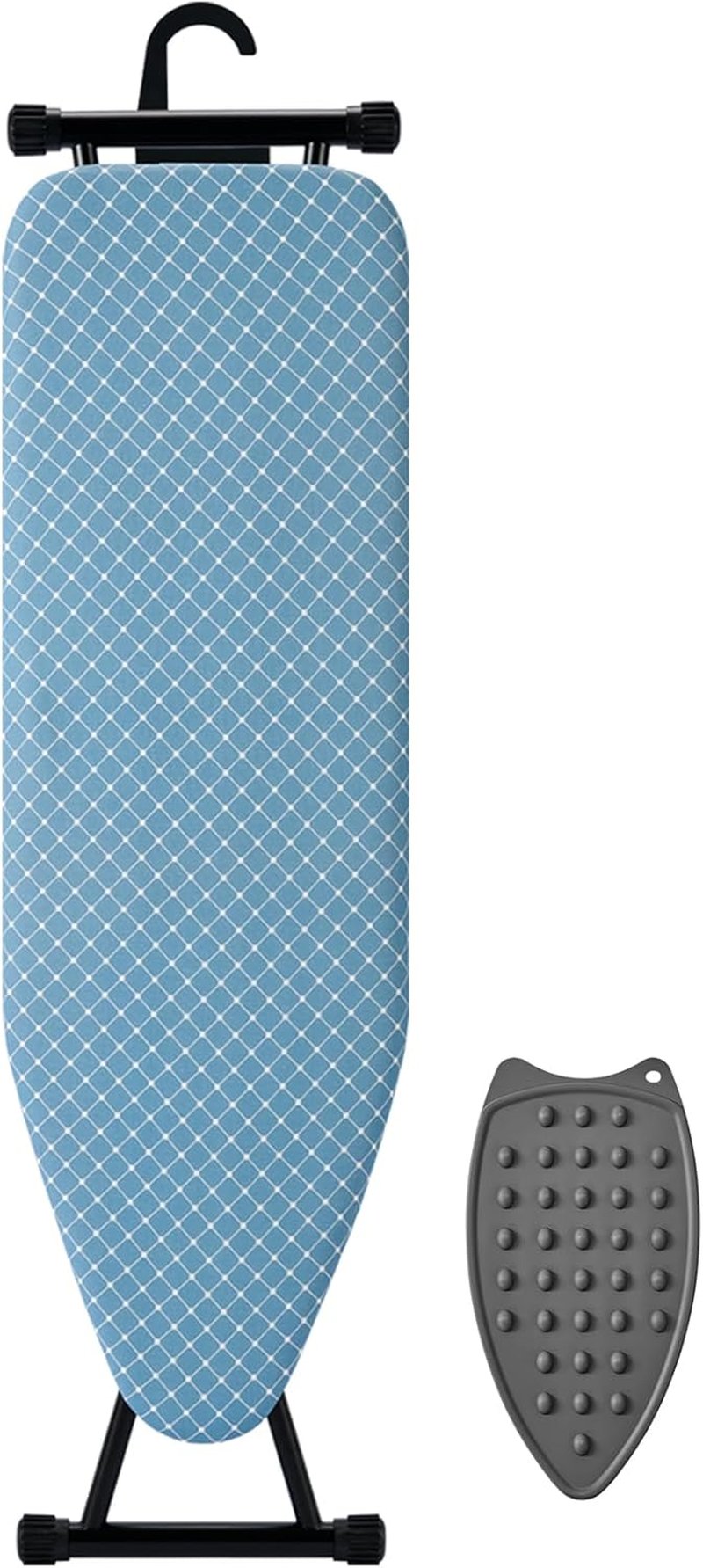 BKTD Compact Ironing Board - Adjustable Height, Heat Resistant Surface | Space-Saving 13" x 43" in Diagonal Checkered Blue