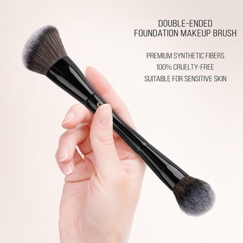 KINGMAS Foundation & Bronzer Duo Brush - Dual-Ended Angled & Round Top Makeup Brush for Flawless Blending (Black)
