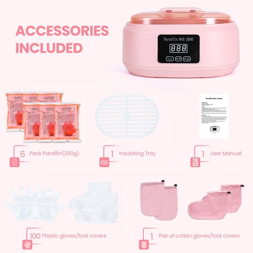 Ananelleo Paraffin Wax Machine for Hand and Feet - 3500ml Hot Wax Hand Wax Machine with 6 Pcs Paraffin Bath Wax, Auto-time and Keep Warm Paraffin Hand Wax Machine(Pink)